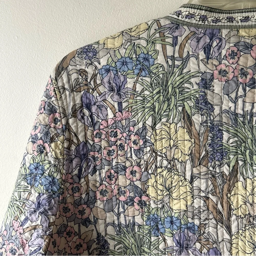 Cottagecore Floral Quilted Reversible Jacket Coat Large Green Pink Yellow Purple